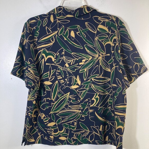 Womens Vintage Pendleton Short Sleeve Button Shirt Leave Pattern 14 Blue Green - Picture 2 of 8